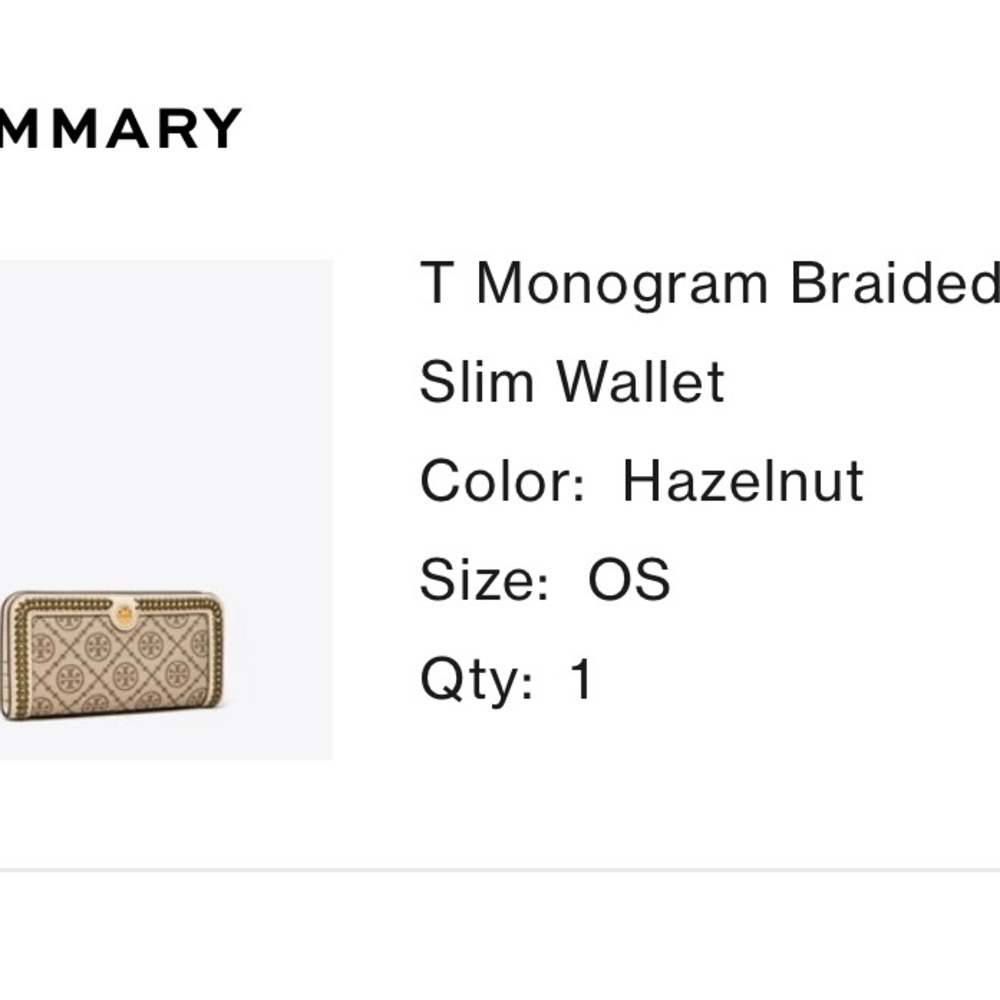 Tory Burch Used T Monogram braided  slim zip wallet